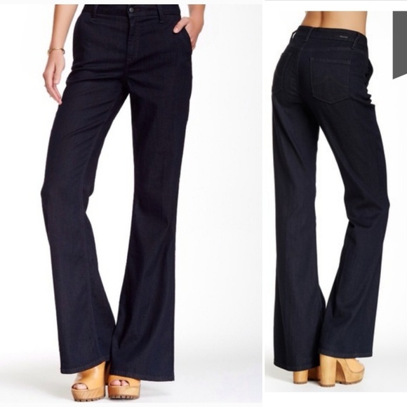 high rise dark wash flare jeans